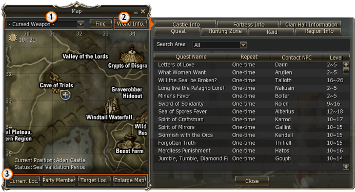 Lineage 2 Map Interface